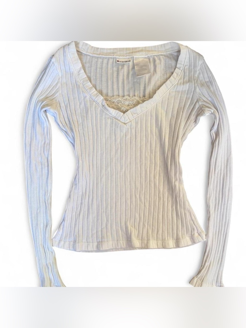 Y2K No Boundaries White Gem Lace Long Sleeve (Junior Small) FITS WOMENS XS